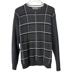 Oscar de la Renta | Men’s Grey Plaid White Grid Cotton Designer Sweater L EUC